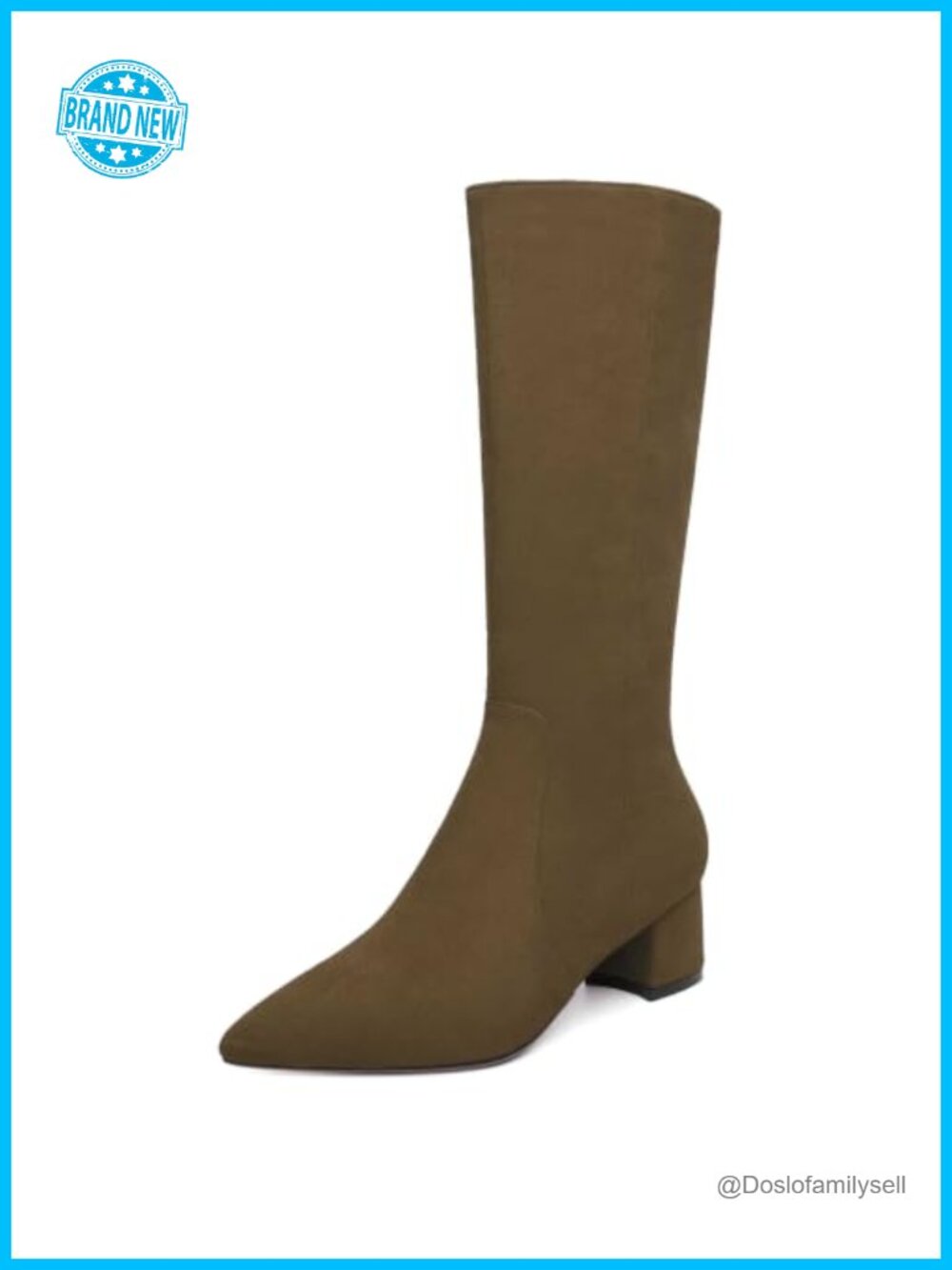Suede Knee High Boots Pointed Toe Low Heel Zip Women's Fashion